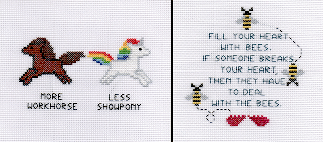 Cross-stitch by Wone Vang and Youa Vang.
