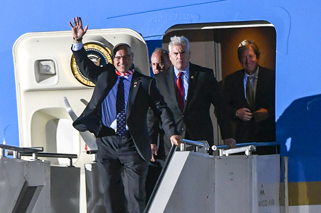Joining President Trump on Air Force One to Duluth, from left: Rep. Pete Stauber, Rep. Jim Hagedorn, Rep. Tom Emmer and senate candidate Jason Lewis.