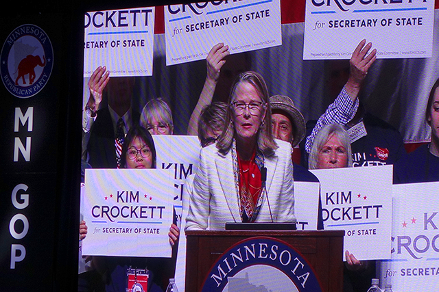 Kim Crockett, an attorney who has been active in challenging the results of the 2020 election, was endorsed for secretary of state.