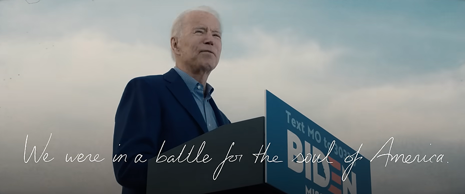 President Joe Biden speaking in a still image taken from his official campaign launch video published on Tuesday.
