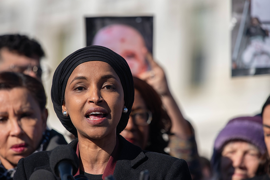 Rep. Ilhan Omar Democrat of Minnesota speaks at a press conference with activists calling for a ceasefire in Gaza in front of the Capitol on Thursday.